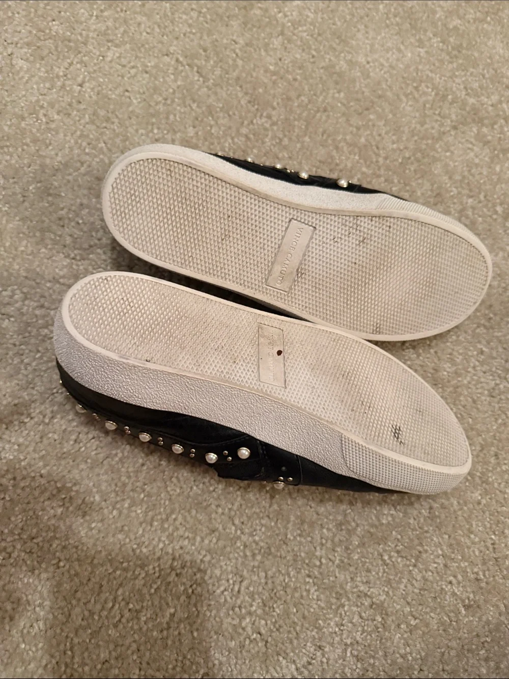 Vince Camaro Women's Black Slip-On Stud & Pearl Embellished Sneakers